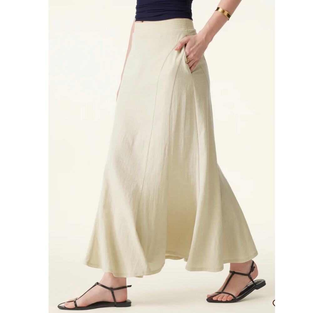 New OGL Cotton Linen Wrinkle-resistant Cotton-linen Pull-on Midi Skirt Wenge